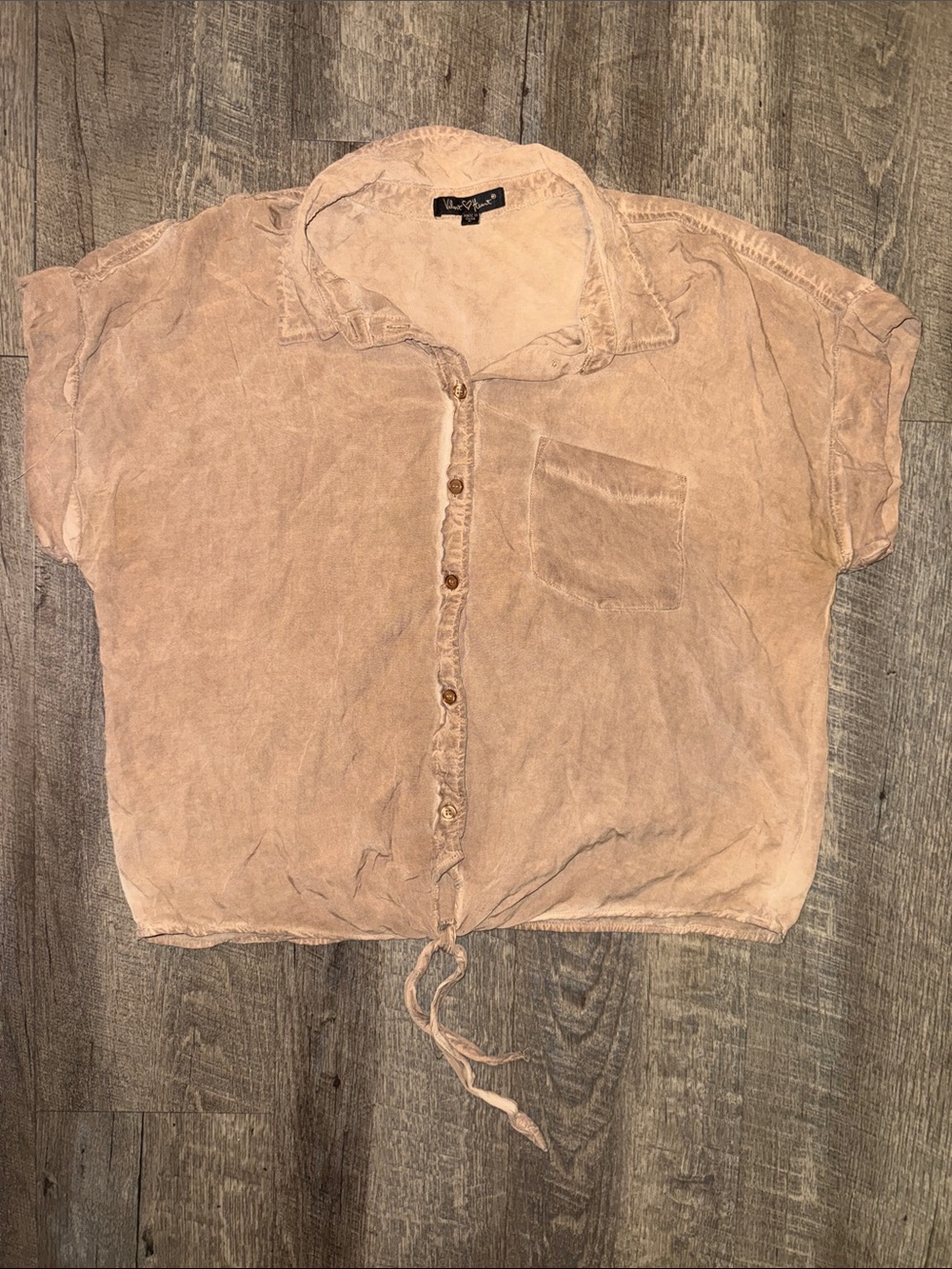 Velvet Heart Washed Blush Button-Down Drawstring Top